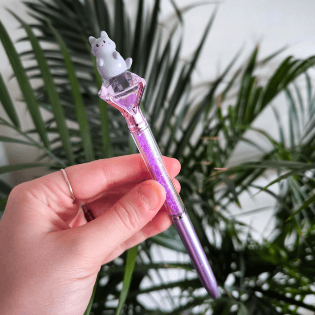 Stylo baguette magique - Chat gris (violet)